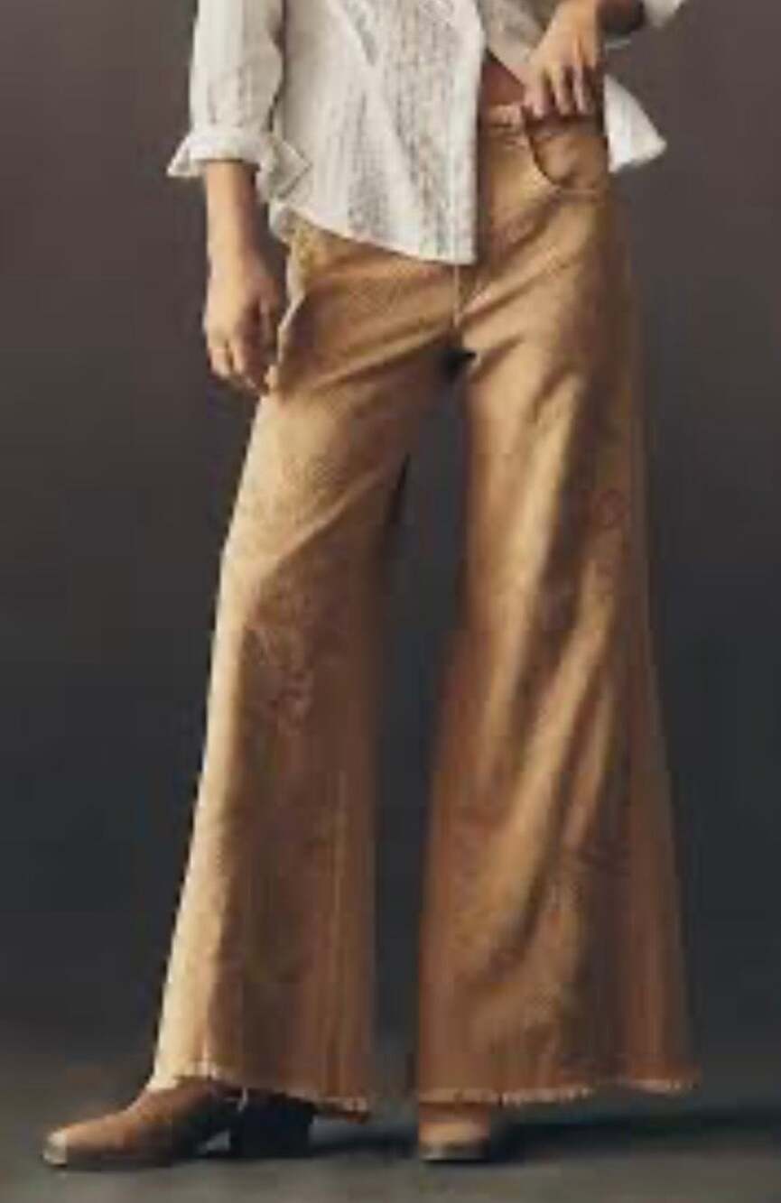 Anthropologie Adi Embroidered Mid-Rise Flare Jeans by Pilcro Wide Leg Size 23P